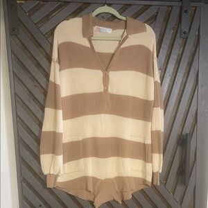 Free People Beach size XS oversized Striped Brown and Cream Sweater Romper